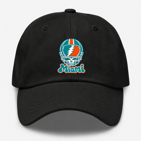 Miami Helmet Stealie Premium Unisex Dad Hat — Miami Dolphins — Black