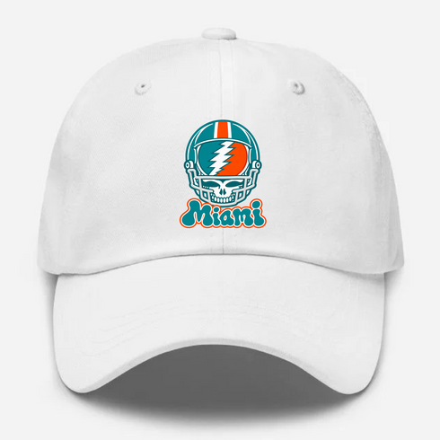 Miami Helmet Stealie Premium Unisex Dad Hat — Miami Dolphins — White