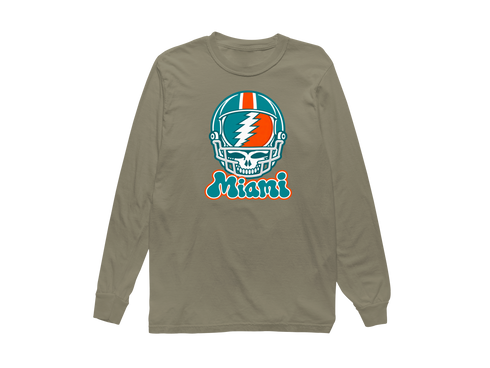Miami Helmet Stealie Premium Unisex Long-Sleeve — Miami Dolphins — Sandstone