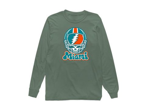 Miami Helmet Stealie Premium Unisex Long-Sleeve — Miami Dolphins — Light Green