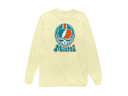 Miami Helmet Stealie Premium Unisex Long-Sleeve — Miami Dolphins — Butter