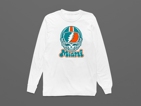 Miami Helmet Stealie Premium Unisex Long-Sleeve — Miami Dolphins — White