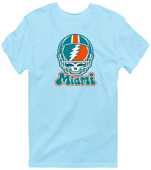 Miami Helmet Stealie Premium Unisex T-Shirt — Miami Dolphins — Light Blue
