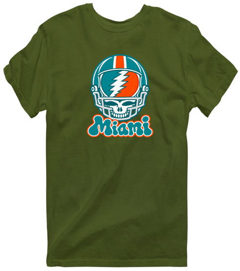 Miami Helmet Stealie Premium Unisex T-Shirt — Miami Dolphins — Military Green