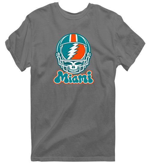 Miami Helmet Stealie Premium Unisex T-Shirt — Miami Dolphins — Charcoal