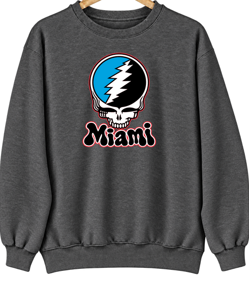 Miami Baseball Stealie Grateful Dead Crewneck — Miami Marlins — Dark Heather