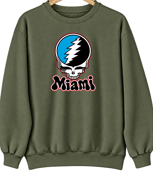 Miami Baseball Stealie Grateful Dead Crewneck — Miami Marlins — Military Green