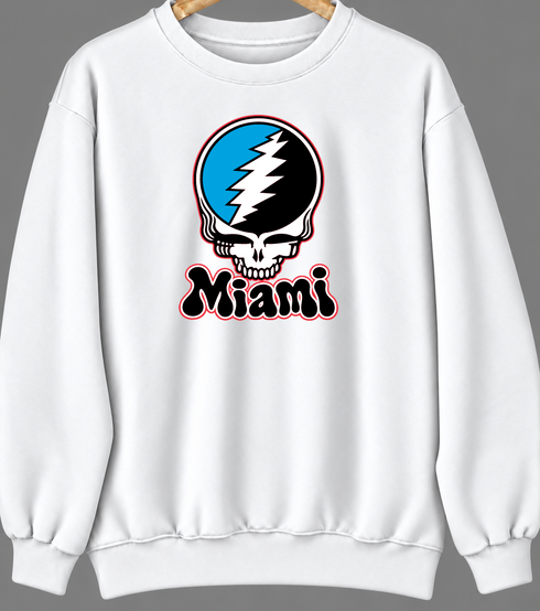 Miami Baseball Stealie Grateful Dead Crewneck — Miami Marlins — White