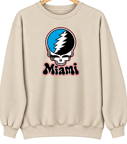 Miami Baseball Stealie Grateful Dead Crewneck — Miami Marlins — Sand