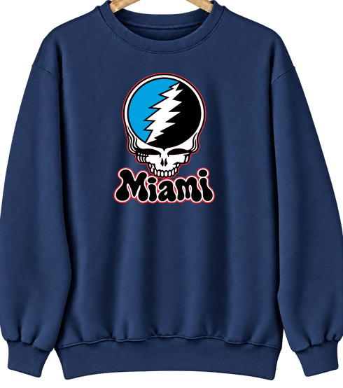 Miami Baseball Stealie Grateful Dead Crewneck — Miami Marlins — Navy