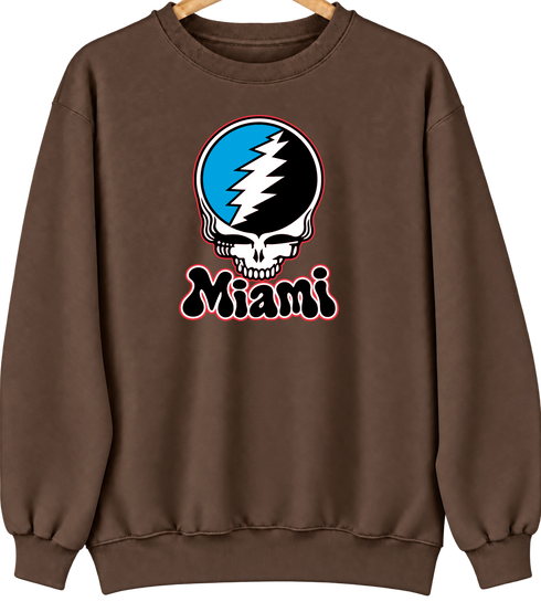 Miami Baseball Stealie Grateful Dead Crewneck — Miami Marlins — Brown