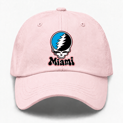 Miami Baseball Stealie Grateful Dead Dad Hat — Miami Marlins — Pink
