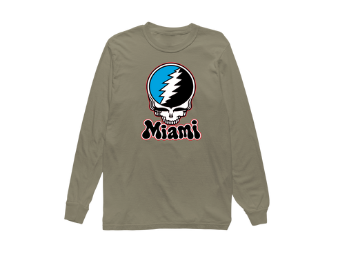 Miami Baseball Stealie Grateful Dead Long-Sleeve — Miami Marlins — Sandstone