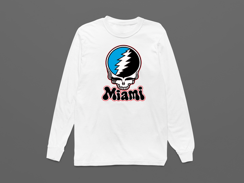 Miami Baseball Stealie Grateful Dead Long-Sleeve — Miami Marlins — White