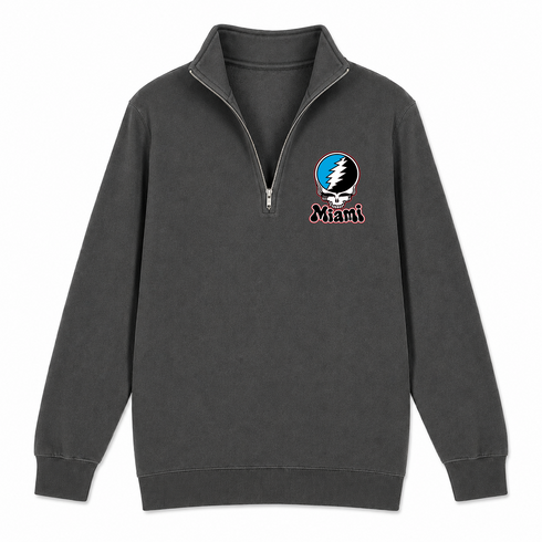Miami Baseball Stealie Grateful Dead Quarter-Zip — Miami Marlins — Charcoal