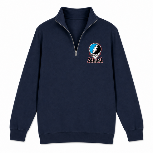 Miami Baseball Stealie Grateful Dead Quarter-Zip — Miami Marlins — Navy
