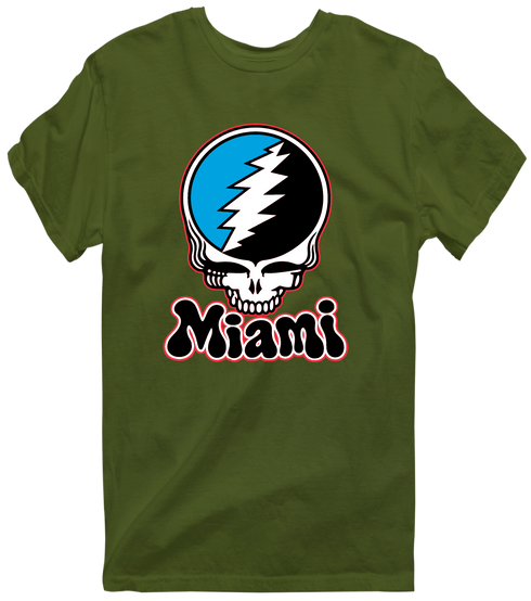 Miami Baseball Stealie Grateful Dead T-Shirt — Miami Marlins — Military Green