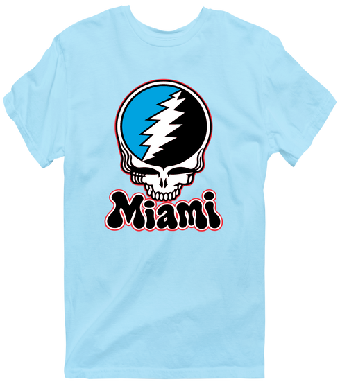 Miami Baseball Stealie Grateful Dead T-Shirt — Miami Marlins — Light Blue