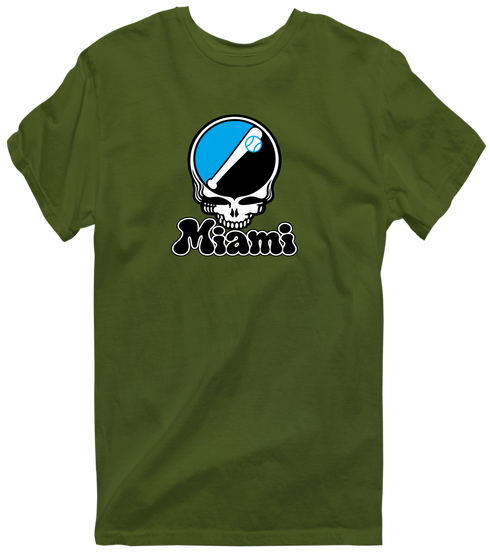 Miami Baseball Stealie Grateful Dead T-Shirt — Miami Marlins — Military Green