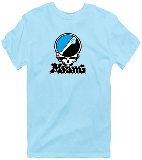 Miami Baseball Stealie Grateful Dead T-Shirt — Miami Marlins — Light Blue