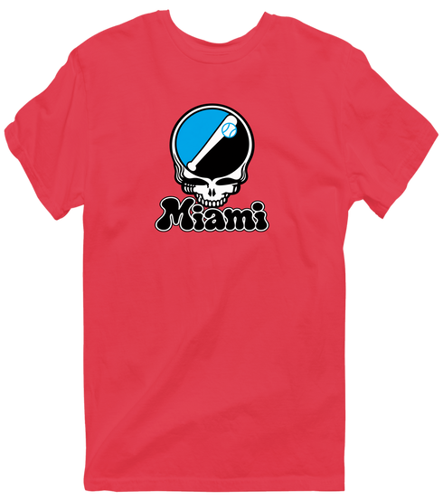 Miami Baseball Stealie Grateful Dead T-Shirt — Miami Marlins — Heather Red
