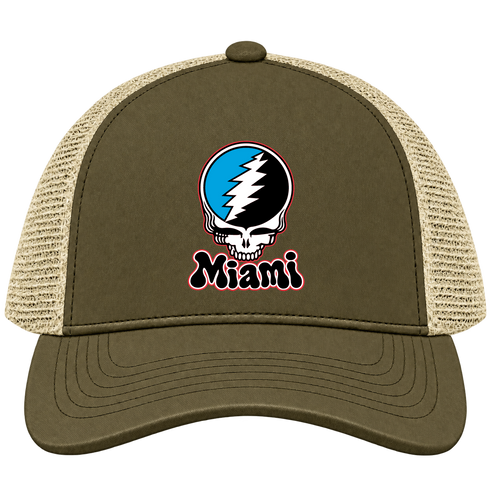 Miami Baseball Stealie Grateful Dead Trucker Cap — Miami Marlins — Moss/Khaki