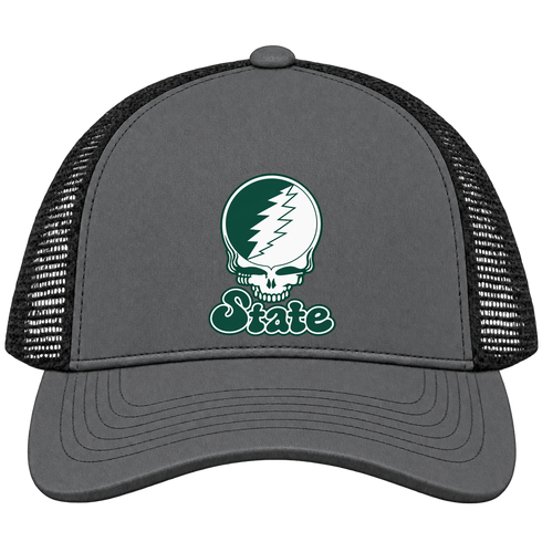 Michigan Stealie Premium Unisex Trucker Cap — Design: Michigan State University — Charcoal/Black