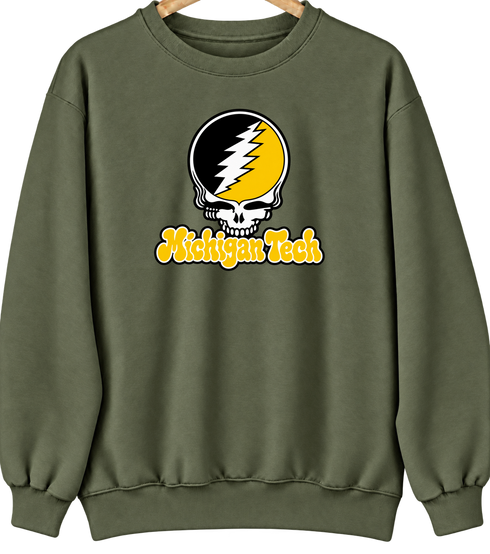 Michigan Tech Stealie Premium Unisex Crewneck — Design: Michigan Tech — Military Green