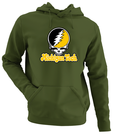 Michigan Tech Stealie Premium Unisex Hoodie — Design: Michigan Tech — Military Green