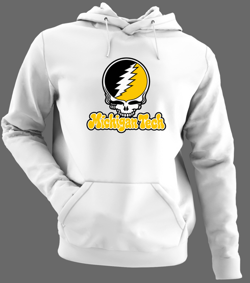 Michigan Tech Stealie Premium Unisex Hoodie — Design: Michigan Tech — White/Grey