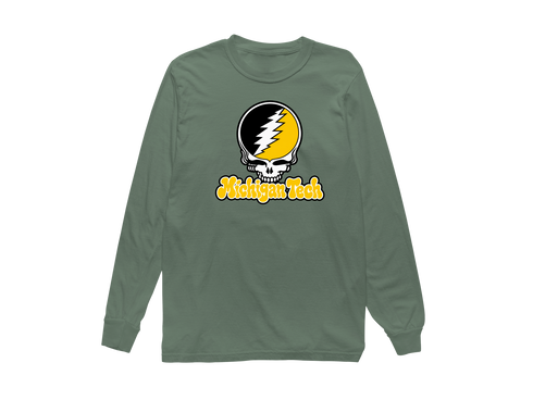 Michigan Tech Stealie Premium Unisex Long-Sleeve — Design: Michigan Tech — Light Green