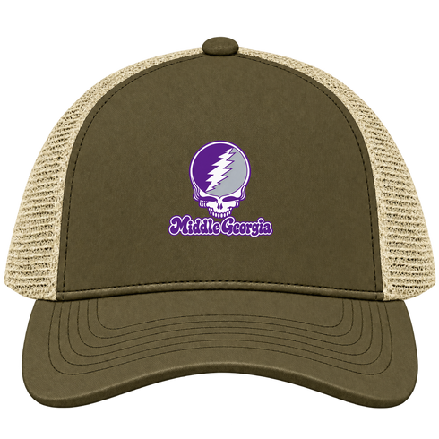 Middle Georgia Stealie Premium Unisex Trucker Cap — Design: Middle Georgia State University — Moss/Khaki