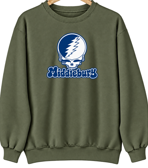 Middlebury Stealie Premium Unisex Crewneck — Design: Middlebury College — Military Green