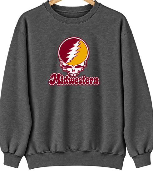 Midwestern Stealie Premium Unisex Crewneck — Design: Midwestern State University — Dark Heather
