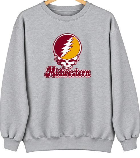 Midwestern Stealie Premium Unisex Crewneck — Design: Midwestern State University — Sport Grey