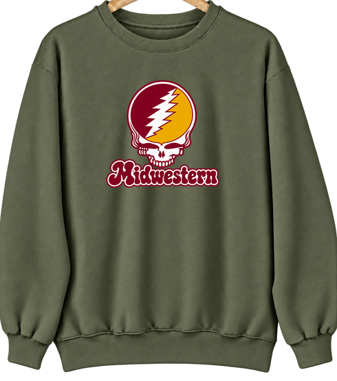 Midwestern Stealie Premium Unisex Crewneck — Design: Midwestern State University — Military Green