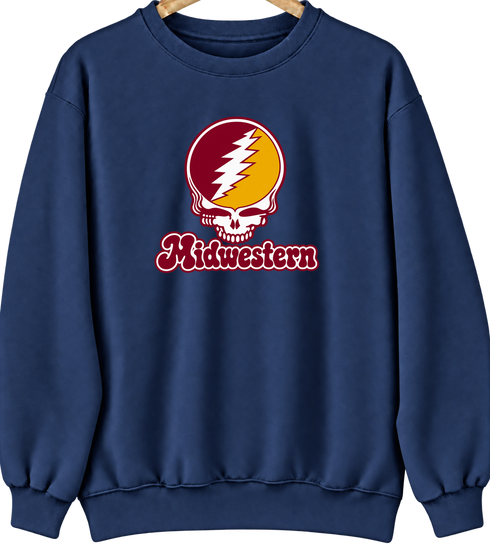 Midwestern Stealie Premium Unisex Crewneck — Design: Midwestern State University — Navy