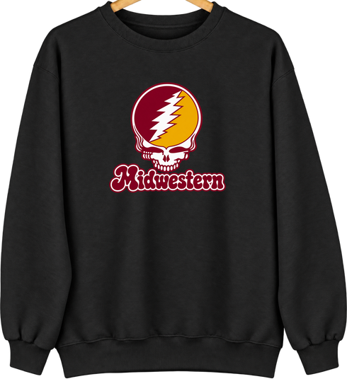 Midwestern Stealie Premium Unisex Crewneck — Design: Midwestern State University — Black