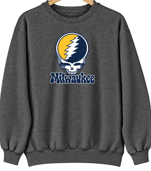 Milwaukee Baseball Stealie Grateful Dead Crewneck — Milwaukee Brewers — Dark Heather