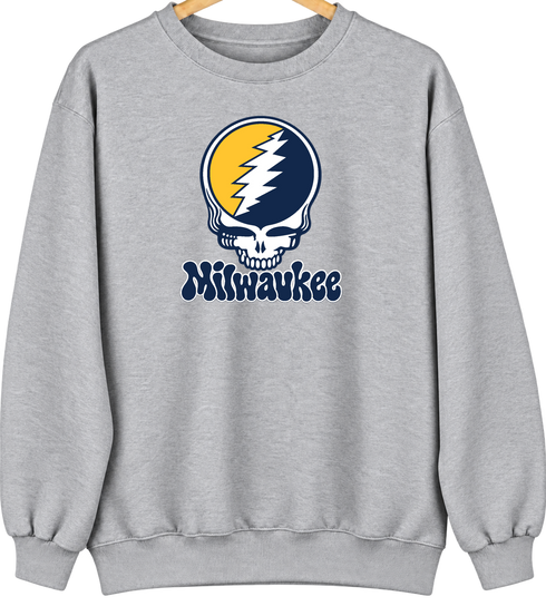 Milwaukee Baseball Stealie Grateful Dead Crewneck — Milwaukee Brewers — Sport Grey