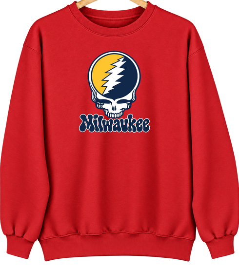 Milwaukee Baseball Stealie Grateful Dead Crewneck — Milwaukee Brewers — Red