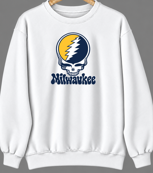 Milwaukee Baseball Stealie Grateful Dead Crewneck — Milwaukee Brewers — White