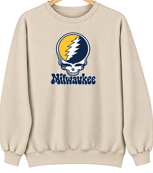Milwaukee Baseball Stealie Grateful Dead Crewneck — Milwaukee Brewers — Sand