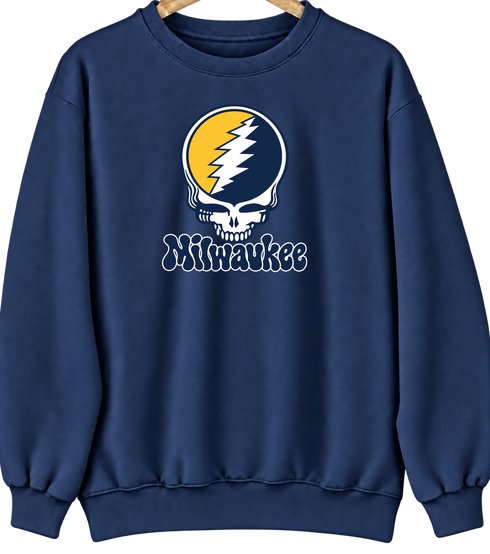 Milwaukee Baseball Stealie Grateful Dead Crewneck — Milwaukee Brewers — Navy
