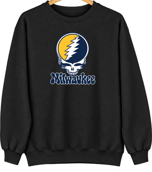 Milwaukee Baseball Stealie Grateful Dead Crewneck — Milwaukee Brewers — Black
