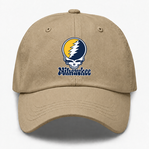 Milwaukee Baseball Stealie Grateful Dead Dad Hat — Milwaukee Brewers — Khaki