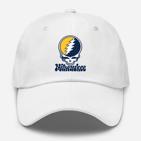 Milwaukee Baseball Stealie Grateful Dead Dad Hat — Milwaukee Brewers — White