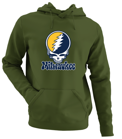 Milwaukee Baseball Stealie Grateful Dead Hoodie — Milwaukee Brewers — Military Green