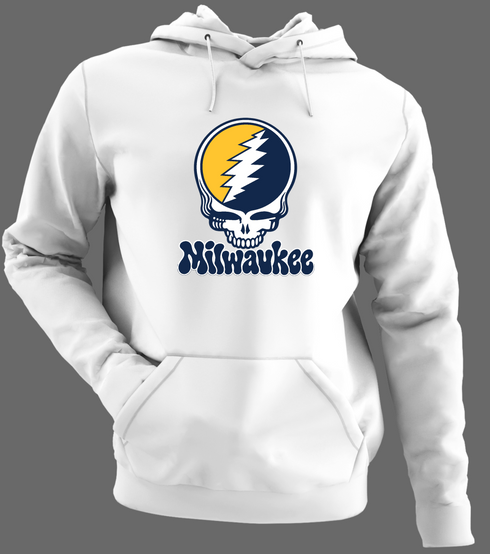 Milwaukee Baseball Stealie Grateful Dead Hoodie — Milwaukee Brewers — White/Grey