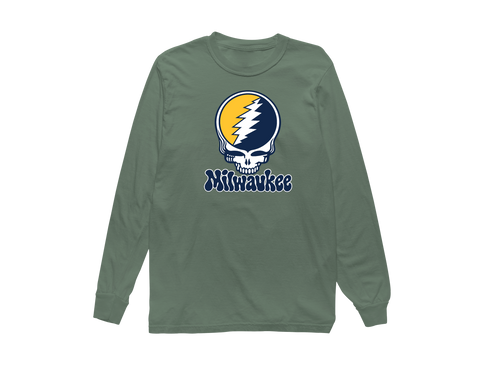 Milwaukee Baseball Stealie Grateful Dead Long-Sleeve — Milwaukee Brewers — Light Green